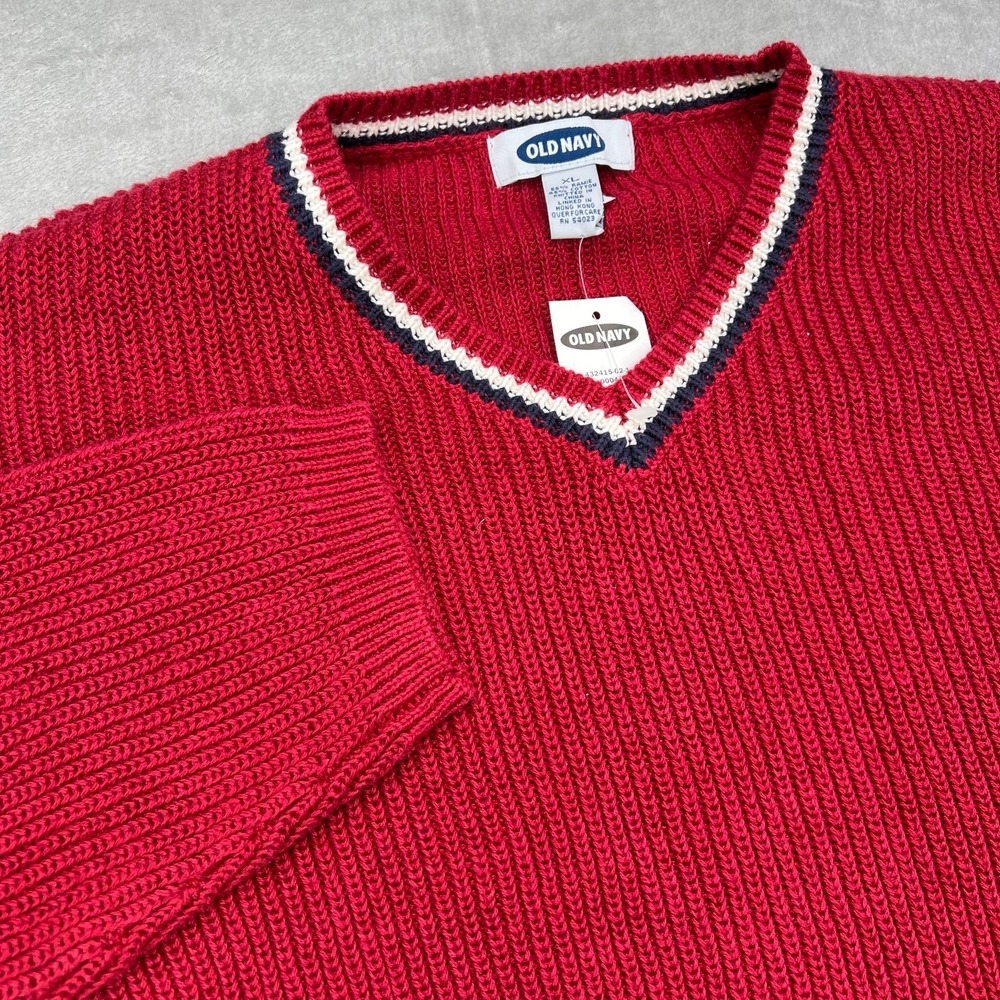 Old Navy Knit Sweater Mens XL Red V Neck Chunky Heavy Long Sleeve Preppy New Nwt